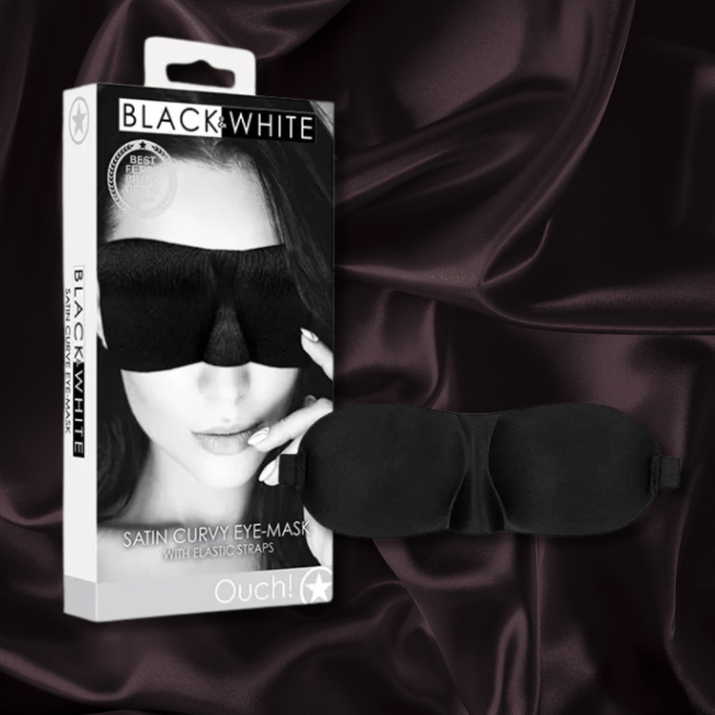 Shots Ouch Black & White Satin Curvy Eye Mask